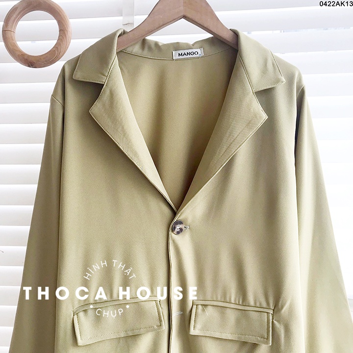 Blazer khoác vest nữ tay dài túi hộp trơn xanh lá mạ THOCA HOUSE phong cách Hàn Quốc công sở, dự tiệc