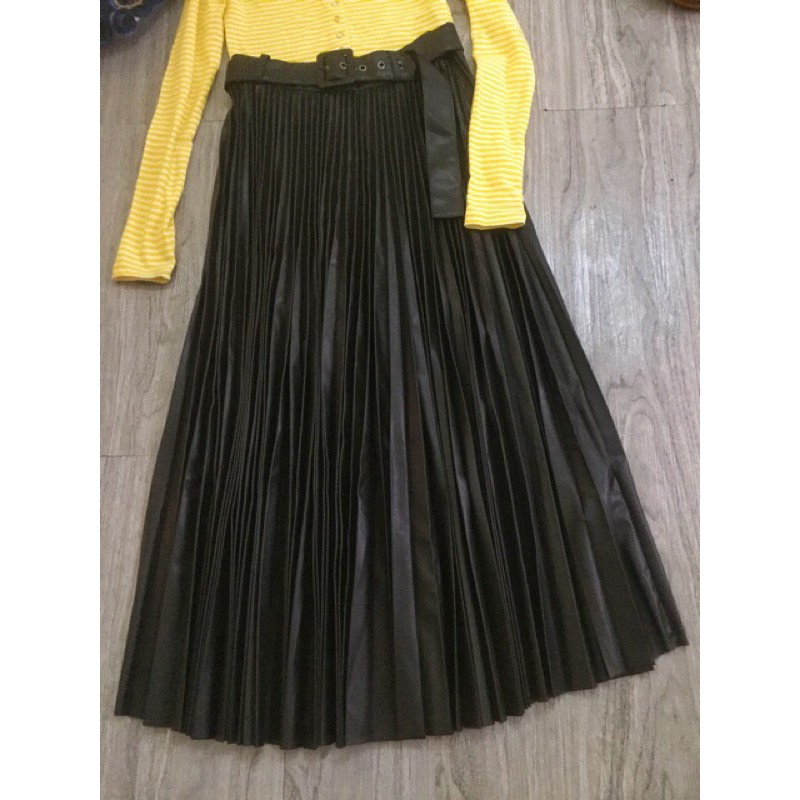 CHÂN VÁY MIDI DẬP LY LƯNG CAO ZARA KÈM BELT