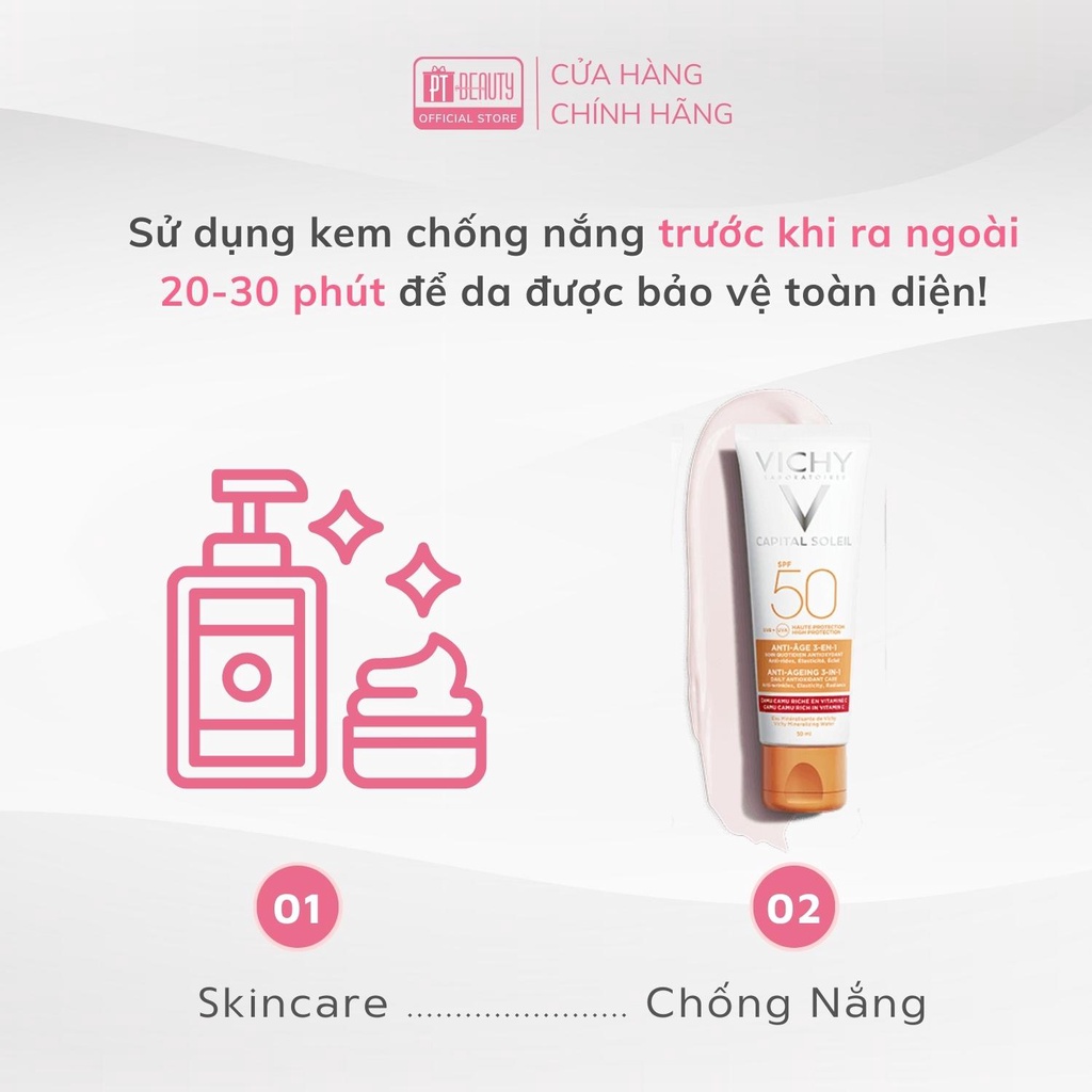 Kem chống nắng VICHY CAPITAL SOLEIL ANTI-AGEING 3-in-1 SPF50 UVB + UVA 50ml