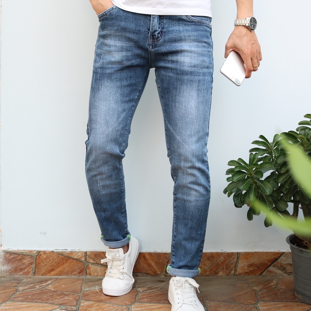 Quần jean nam xanh bạc râu mèo X0133RM chất bò cao cấp vải không ra màu form ôm Slimfit quần jeans đẹp