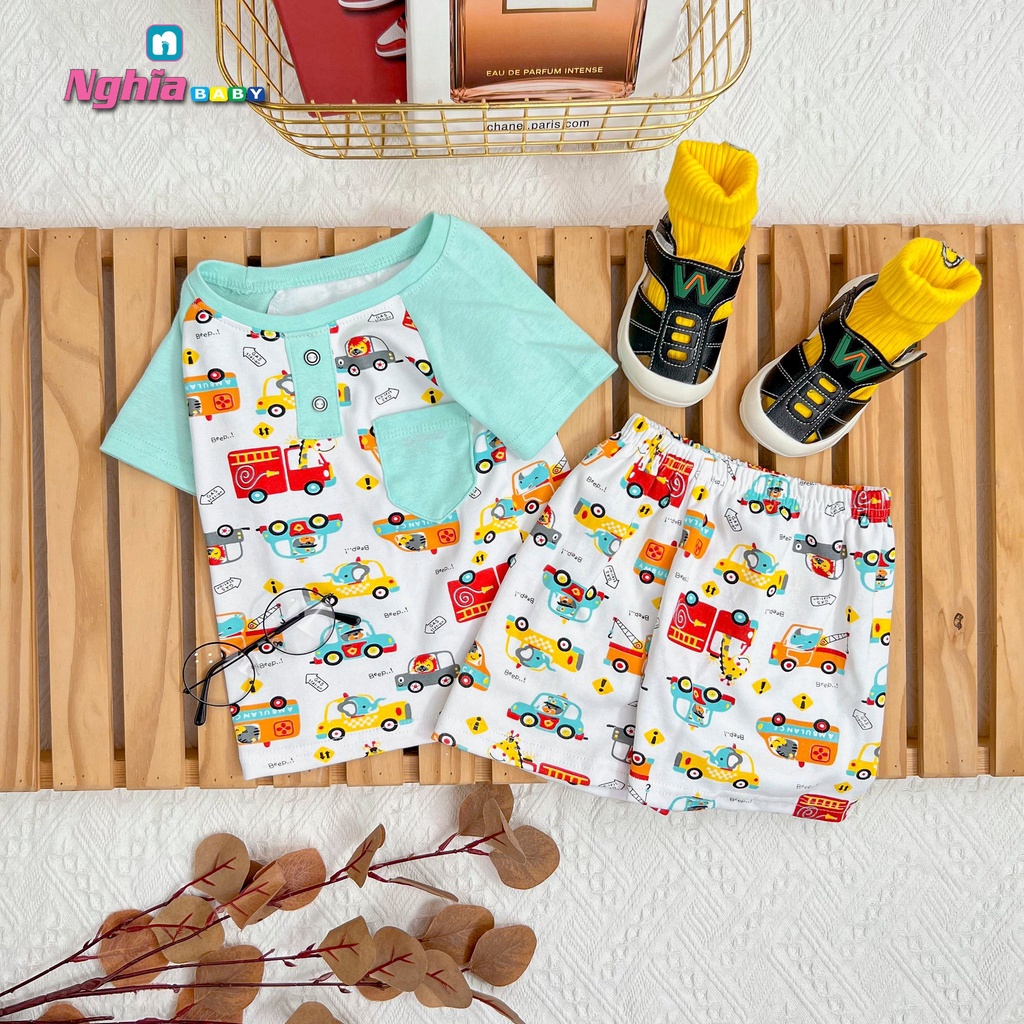 Đồ bộ bé trai - Bộ lửng đùi cotton borip NGHĨA BABY cho bé trai