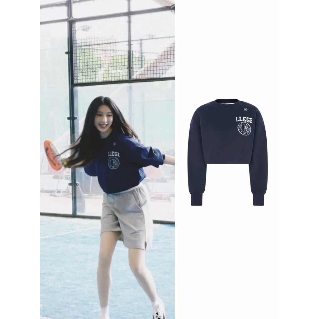 Now H2022 Áo Sweatshirt Chui Đầu Dáng Rộng Ngắn Cổ Tròn In Chữ Dongdaemun re * to Phong Cách Hàn Quốc