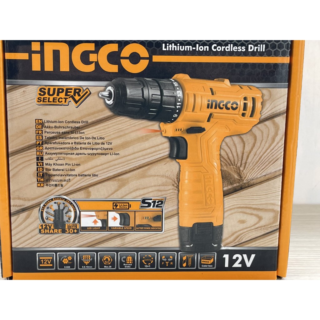 Máy khoan vặn vít dùng pin Lithum 12V Ingco CDLI12415