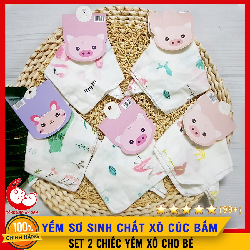 SET 2 Yếm Xô Cho Bé Sơ Sinh, Yếm Tam Giác Chất Xô 2 Cúc Bấm Cho Bé - BTT00068