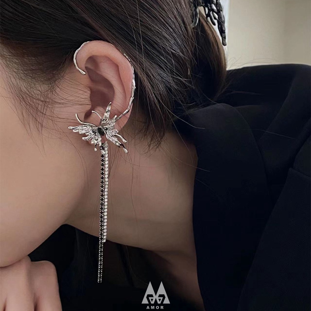 Khuyên Tai Kẹp Vành Tai Hình Bướm Đính Đá Kim Cương Đa Năng Cảm Giác Tối Giản Cho Nữ