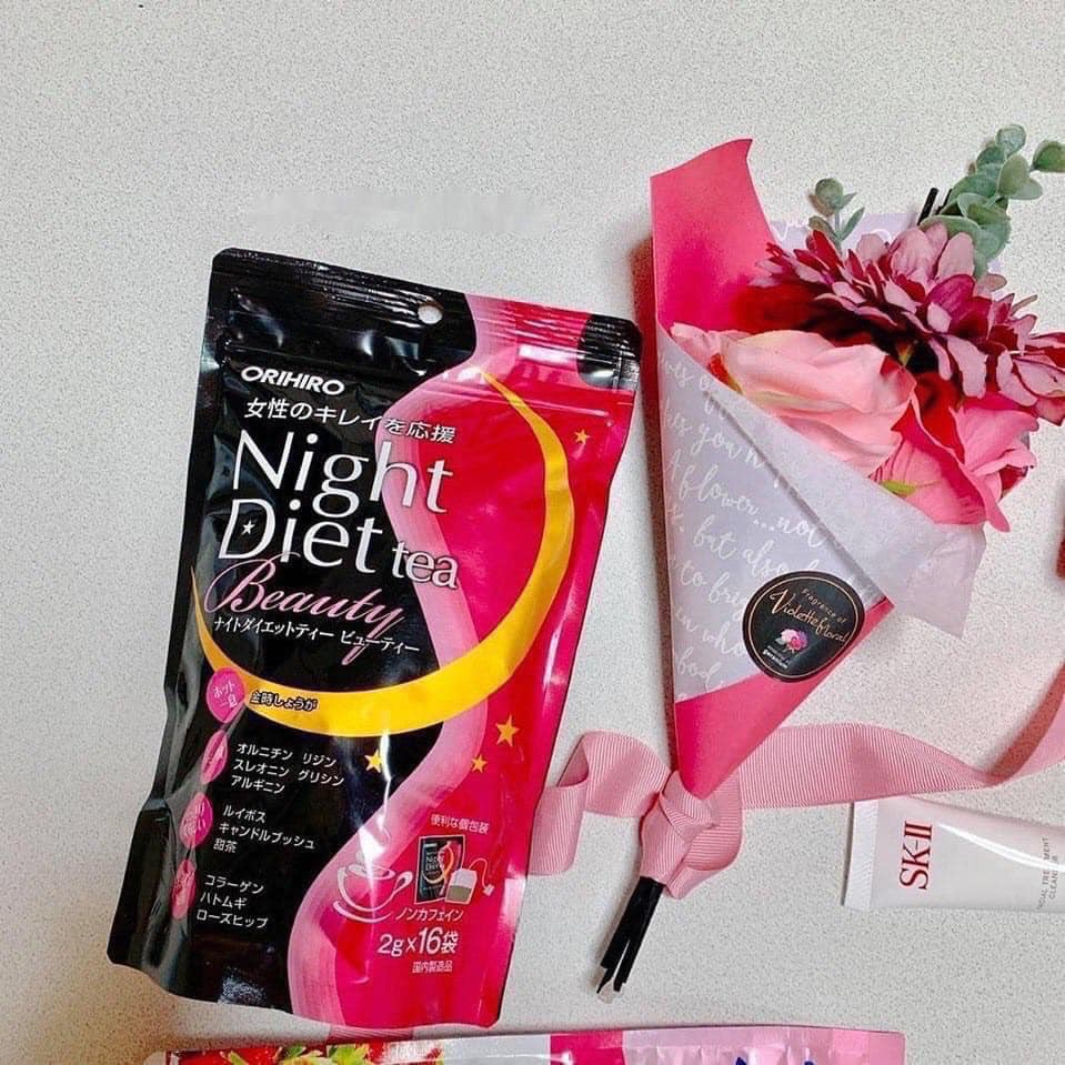 Trà giảm cân Beauty Orihiro Night Diet Tea 16 gói nội địa Nhật Bản, bổ sung collagen thủy phân, giúp da căng mịn