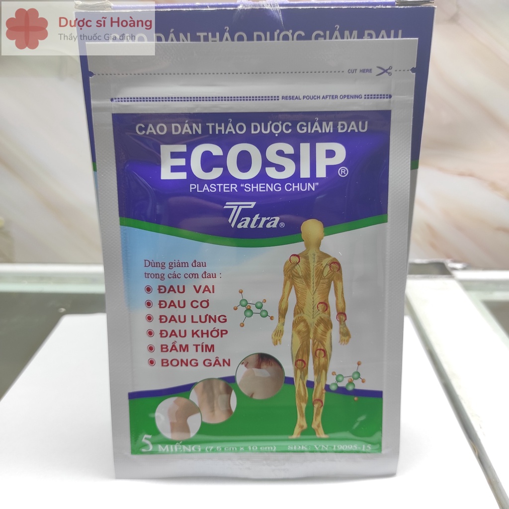 Cao dán nóng  thảo dược Ecosip Hộp 20 gói x 5 miếng