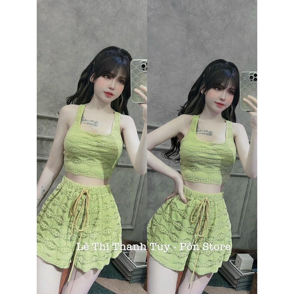 (Ưu Đãi Freeship)Sét bộ len áo ba lỗ croptop mix quần chất len ren cao cấp dễ mặc,thiết kế trẻ trung cá tính