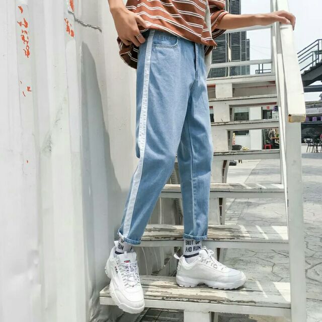 Quần bò jeans sọc ống