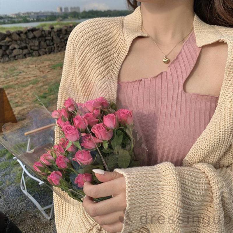 Áo Khoác Dệt Kim Tay Dài Màu Trơn Thời Trang Mùa Thu Cho Nữ