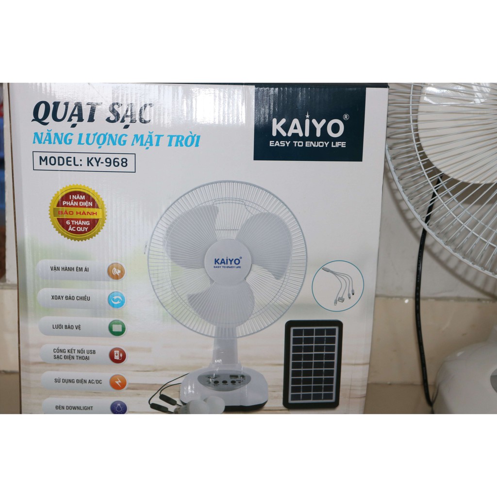 QUẠT SẠC TÍCH ĐIỆN KAIYO TẶNG USB, BÓNG ĐÈN VÀ PIN SẠC NĂNG LƯỢNG MẶT TRỜI | BigBuy360 - bigbuy360.vn