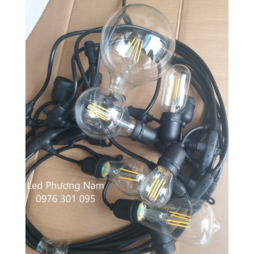 COMBO dây đuôi đèn dài 5m 10 đuôi kín nước và 10 bóng EDISON