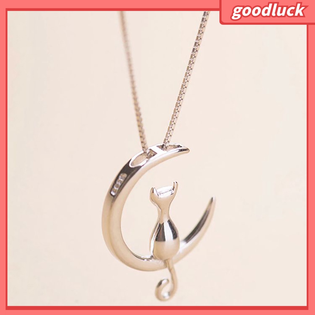 Vòng cổ Mặt Hình Mèo Và Mặt Trăng Lưỡi Liềm Dễ Thương