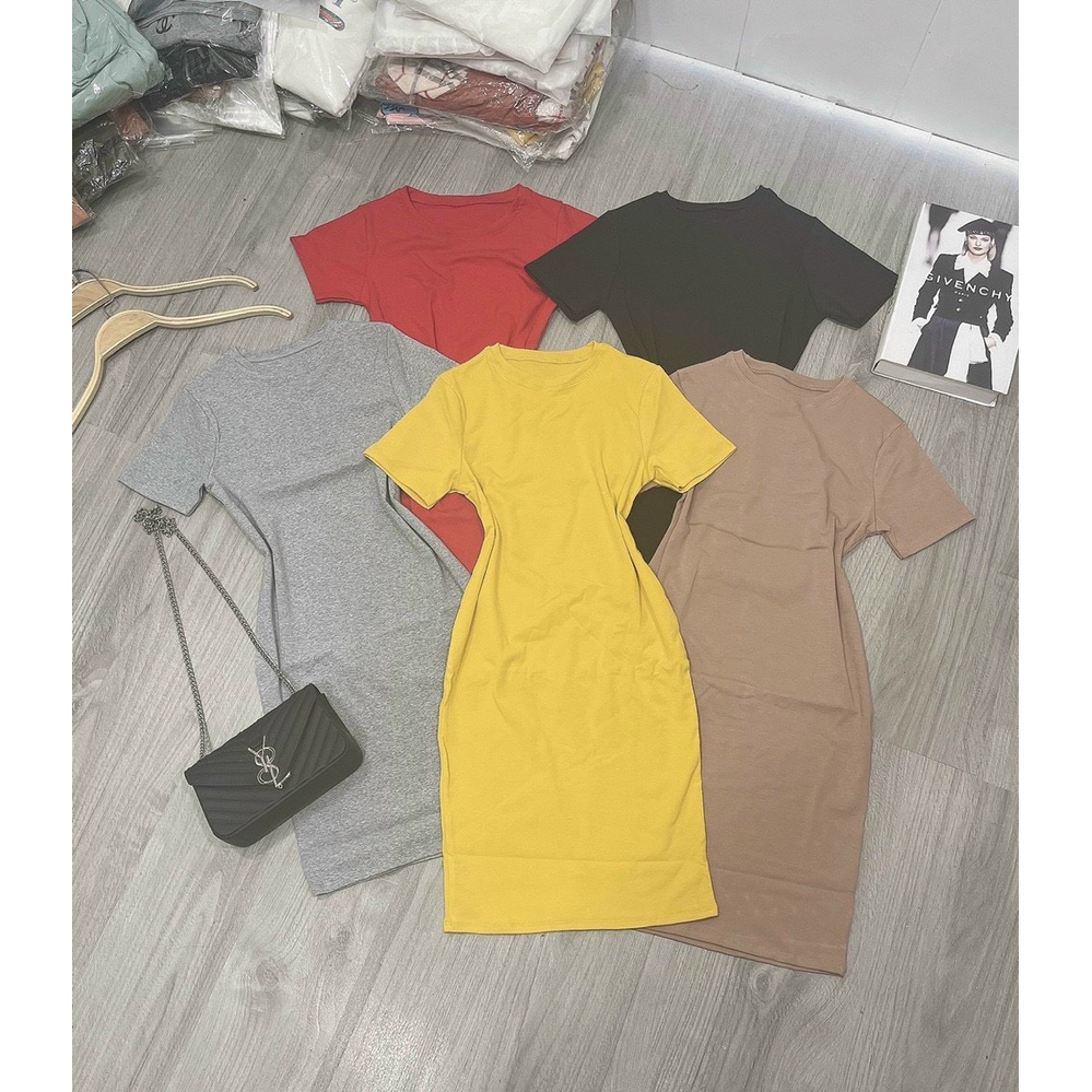 Đầm ôm body cổ tròn tay ngắn chất thun bozip siêu co dãn cực đẹp (ảnh thật) | BigBuy360 - bigbuy360.vn