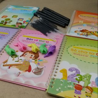 Combo bộ 5 quyển tô ma thuật thông minh 5 bút 5 cá 15 ngòi cho mẫu giáo