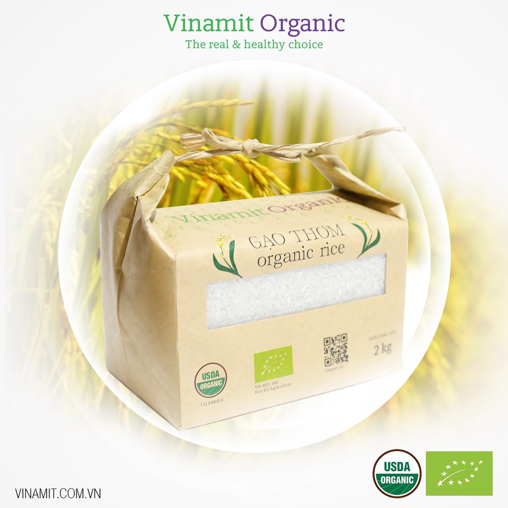 Gạo thơm hữu cơ Vinamit Organic 2kg hương vị dẻo thơm