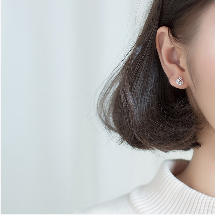 Khuyên tai Bạc thiên nga, Hoa tai Bạc nữ gắn đá -𝑨̉𝒏𝒉 +𝑽𝒊𝒅𝒆𝒐 𝒕𝒉𝒂̣̂𝒕 Cam kết CHUẨN BẠC _ TUNA SILVER