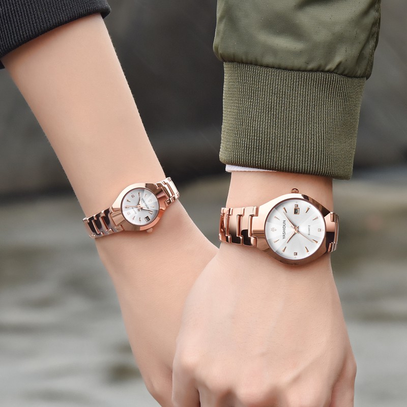 RUIWAY Buy 1 get 1 free (100% original), can wear both men and women, Couple watch with calendar , waterproof,Alloy strap