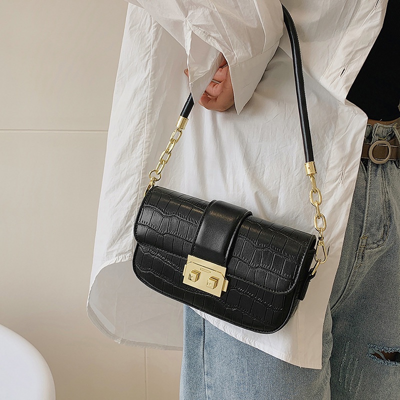 Túi đeo vai IELGY hình vuông cỡ nhỏ họa tiết vân đá phối dây xích kiểu Hàn Quốc thời trang cho nữ