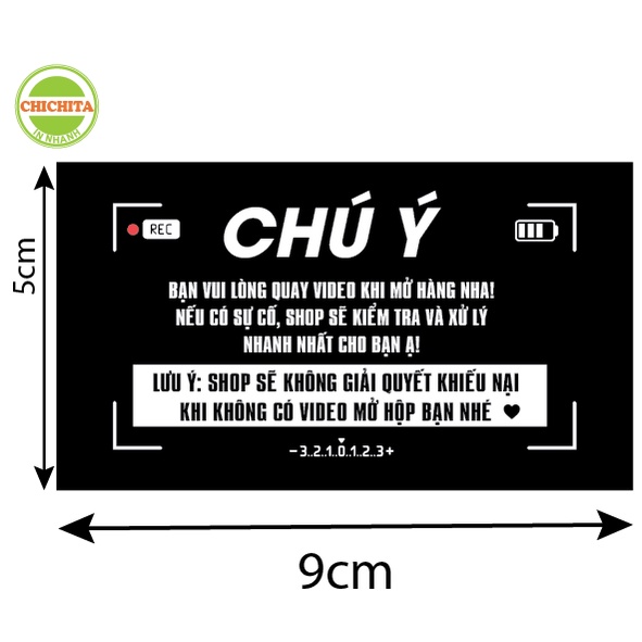Tem Dán Chú Ý Quay Video Trước Khi Mở Hàng Có Keo Dính giá rẻ 9x5cm