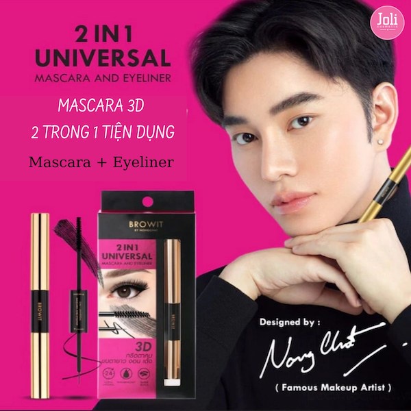 Chuốt mi và kẻ mắt 2 Đầu Browit by Nongchat 2 in 1 Universal Mascara and Eyeliner #Jet Black