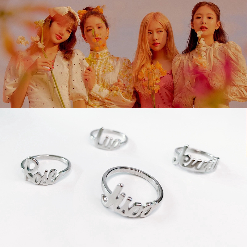 Nhẫn thép không gỉ màu bạc họa tiết tên thành viên nhóm Blackpink