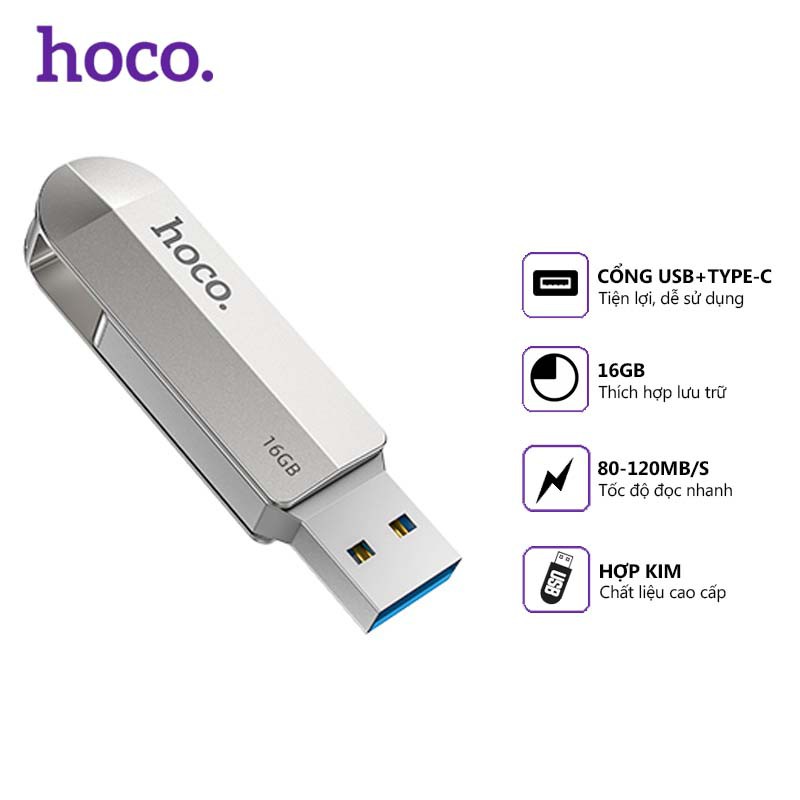 USB 2 đầu Hoco UD10 16GB, tốc độ cao, lưu trữ tốt, tương thích nhiều thiết bị