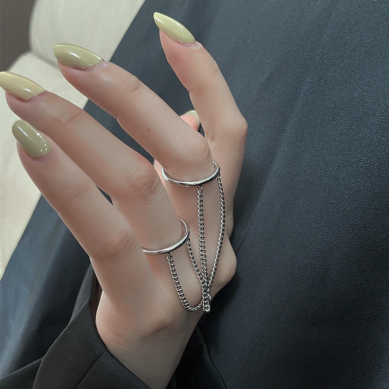 Nhẫn Hai Lớp Dạng Hở Phối Dây Xích Phong Cách Hip Hop Hàn Quốc 19241