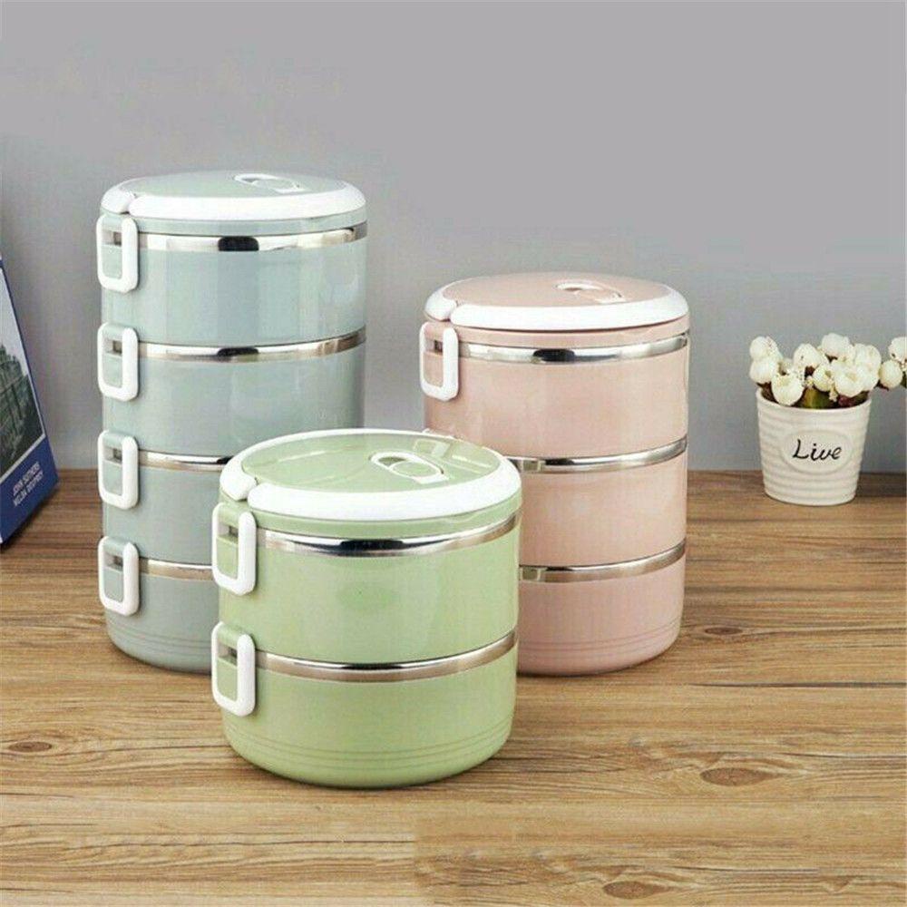 Hộp Đựng Thức Ăn Trưa 1 / 2 / 3 Tầng Bằng Thép Không Gỉ Chống Rò Rỉ 1 / 2 / 3 Lớp