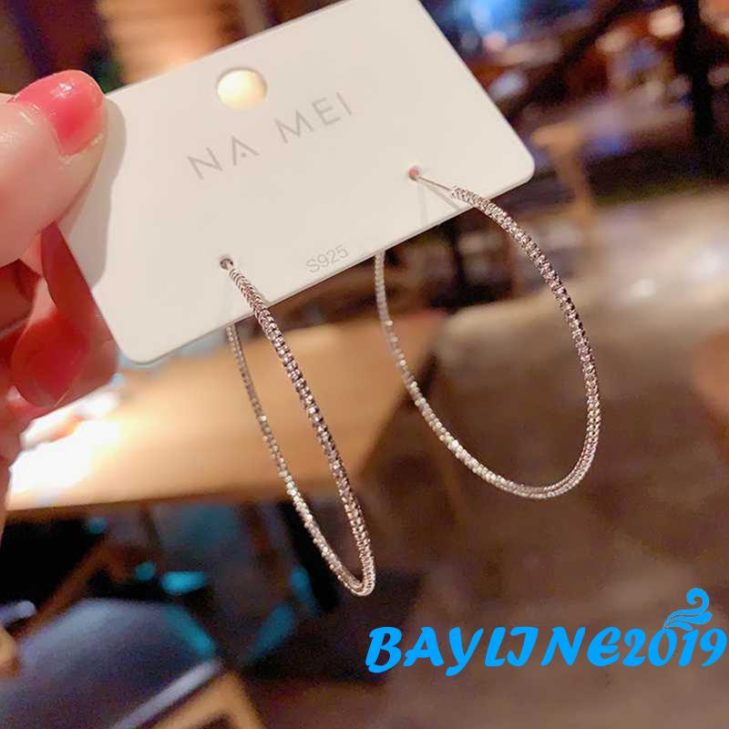 BAY-Khuyên tai hình tròn lớn màu trơn sáng bóng kích thước lớn cho nữ