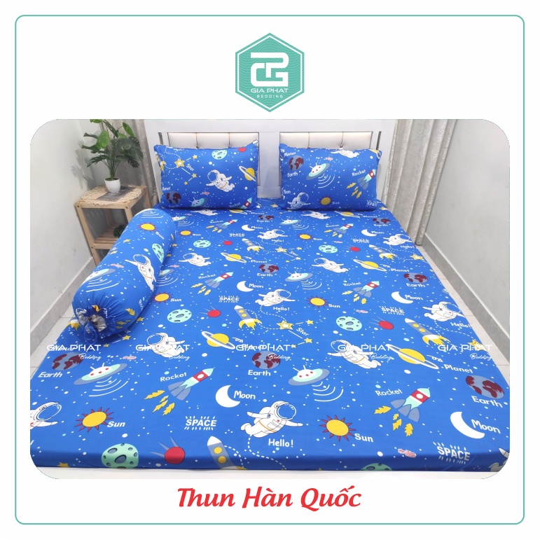 Bộ Ga Gối Thun Lạnh Hàn Quốc { 4 món } họa tiết Phi Hành Gia ( 1 ga bọc + 2 vỏ gối nằm + 1 vỏ gối ôm ) | BigBuy360 - bigbuy360.vn