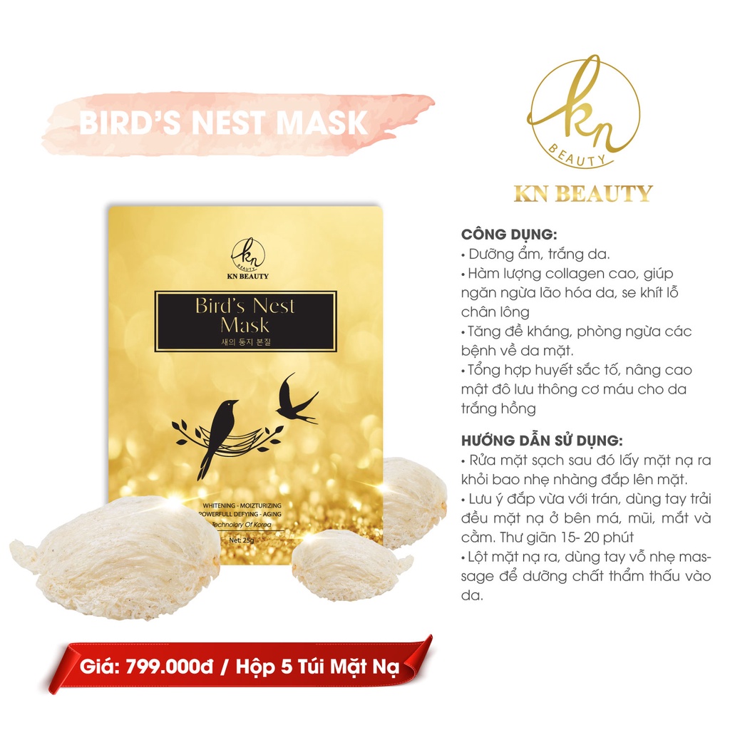 Hộp 5 Túi Mặt Nạ Tổ Yến KN Beauty Bird's Nest Mask 125 gram