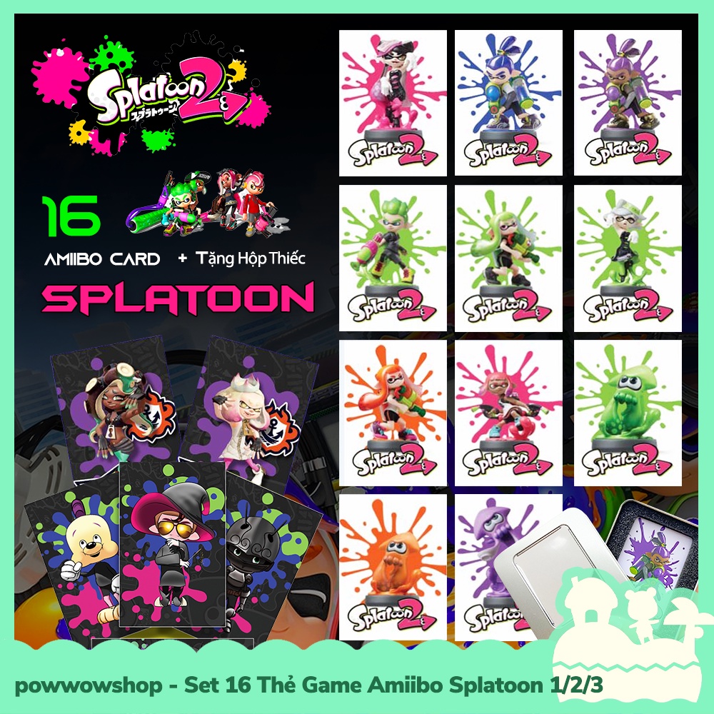 [Sẵn VN - Hỏa Tốc] Set 16 Thẻ Game Amiibo Card Scan NFC Cho Game Splatoon 1,2,3 Nintendo Switch Tặng Kèm Hộp Thiếc