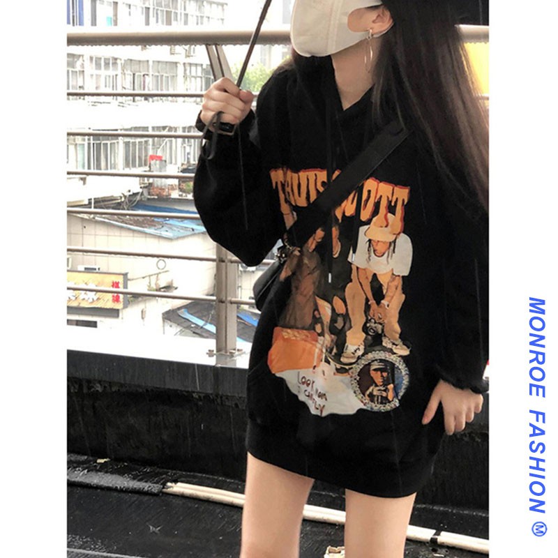 Áo Hoodie Tay Dài Dáng Rộng In Họa Tiết Phong Cách Hàn Quốc Thời Trang Cho Nữ