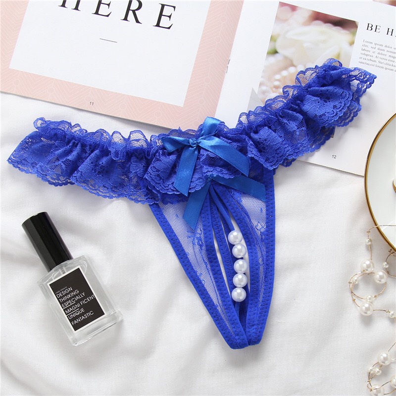 Quần Lót Ren Nữ Lọt Khe Đính Chuỗi Ngọc Siêu Sexy Yion Underwear QK09