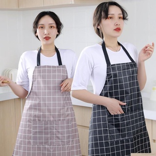 Tạp dề nấu ăn kẻ sọc caro chống nước có túi có thể điều chỉnh cho người lớn

