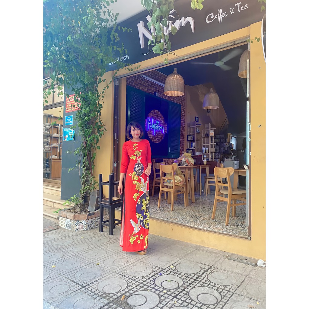 Áo Dài Cách Tân💖FREESHIP💖Áo Dài Truyền Thống In 3D Họa Tiết Màu Đỏ Họa Tiết Chim Sang Trọng Chất Lụa Nhật Cao Cấp