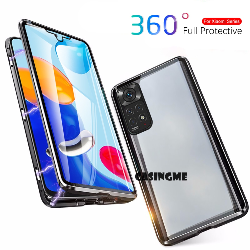 360° Ốp Điện Thoại Kính Cường Lực Hai Mặt Viền Kim Loại Chống Sốc Cho Redmi Note 11 Note11 11 Pro + Plus 11t Not 11S Matel