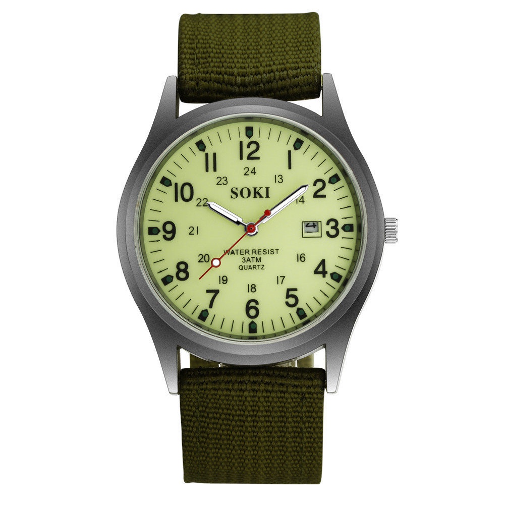 MACmk Men Weave Nylon Band Arabic Numerals Dial Calendar Analog Quartz Wrist Watch