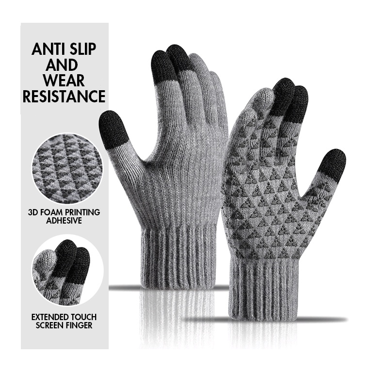 Găng Tay Len Dệt Kim Dày Dặn Giữ Ấm Mùa Đông Có Thể Chạm Màn Hình Cảm Ứng - 30 C Cho Nam