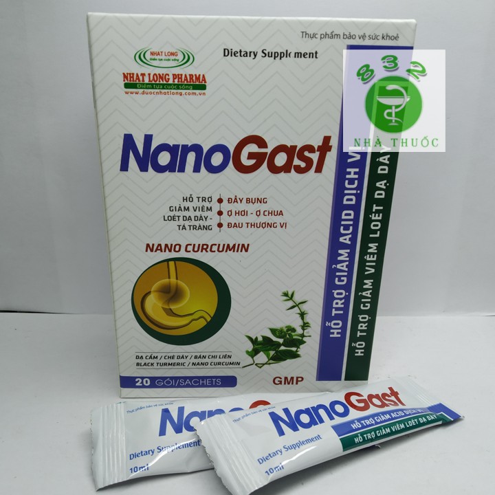 NanoGast hỗ trợ giảm acid dịch vị, bảo vệ niêm mạc dạ dày hộp 20 gói