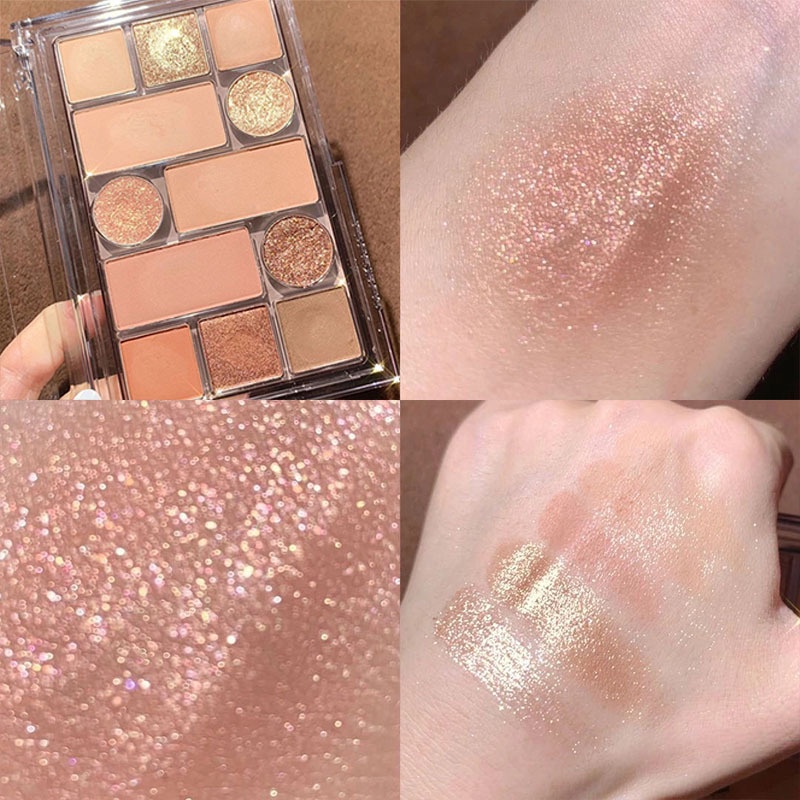 Bảng Phấn Mắt 12 Màu Sắc Kiêm Bắt Sáng/Má Hồng Dạng Lì Ánh Nhũ Toàn Diện Không Rơi
