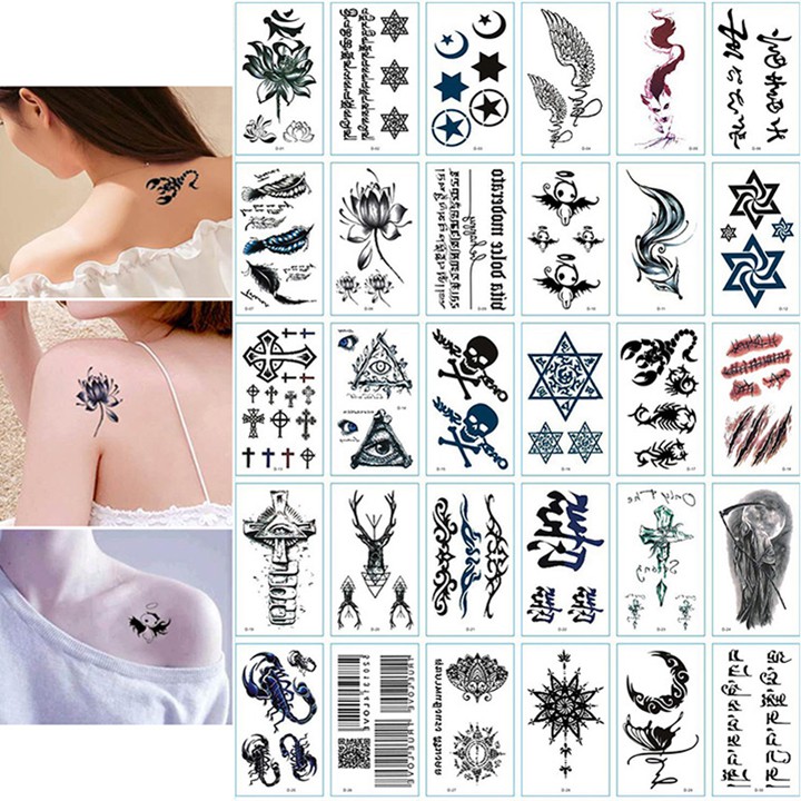 Set ,bộ,gói 30 miếng dán hình xăm nước tatoo xăm tạm thời 15 ngày mini tattoo đẹp lạ dvrg dieushop