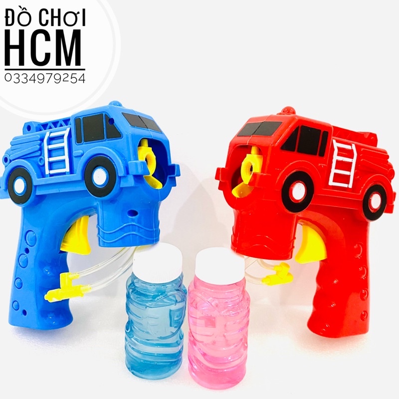 Đồ chơi súng bắn bong bóng xà phòng hình xe công trình không dùng pin dành cho bé thích mô hìn xe cứu hoả
