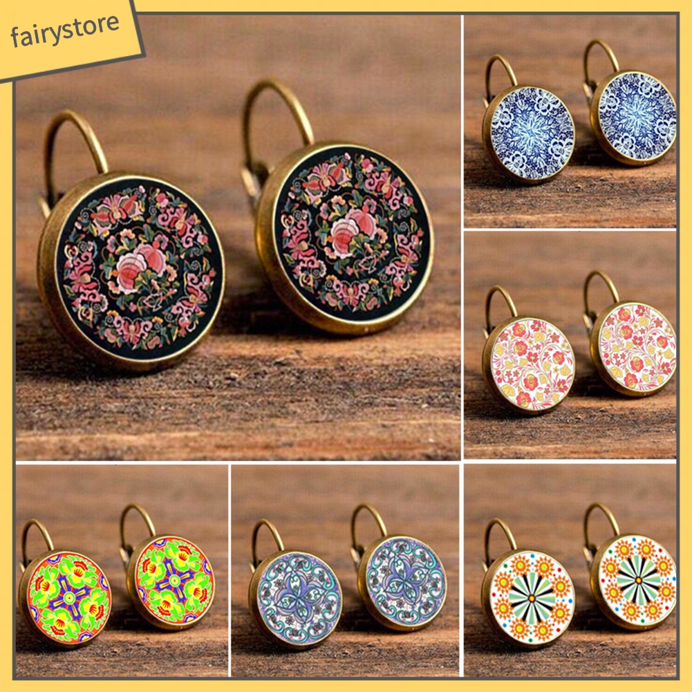 Đôi Khuyên Tai Nữ Trang Dáng Tròn Họa Tiết Hoa Mandala Độc Đáo