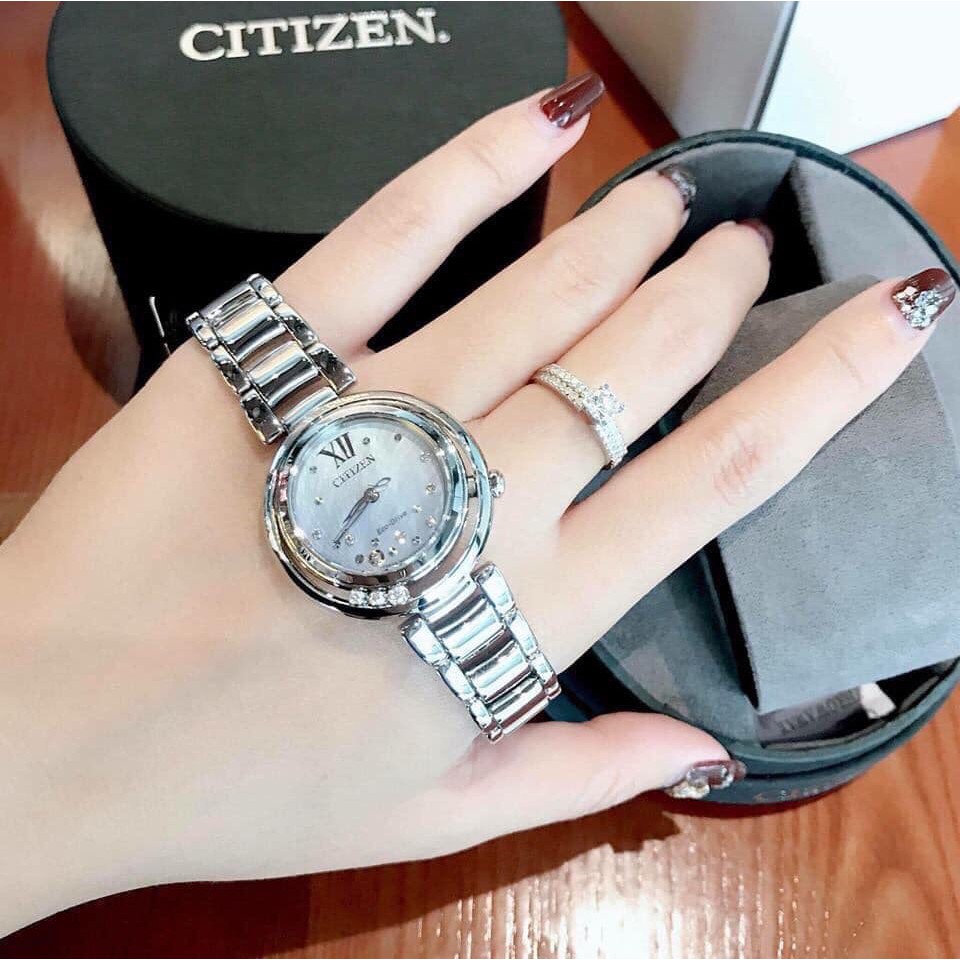 Đồng hồ nữ Citizen sunrise EM0320-59D - Máy Quartz Pin Eco Drive năng lượng ánh sáng - Kính Sapphire