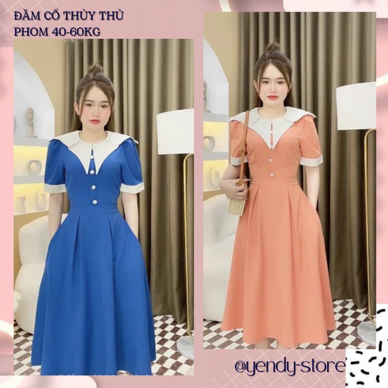 Đầm Tiểu Thơ Dáng Dài Cổ Thủy Thủ - Chất Đũi Lụa - Phom Freesize