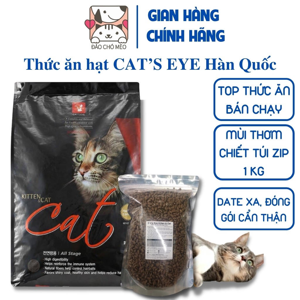 Thức ăn cho mèo hạt Cat's Eye Hàn Quốc - Túi 1kg hạt cat eye siêu tiết kiệm Cateye - Đảo Chó Mèo