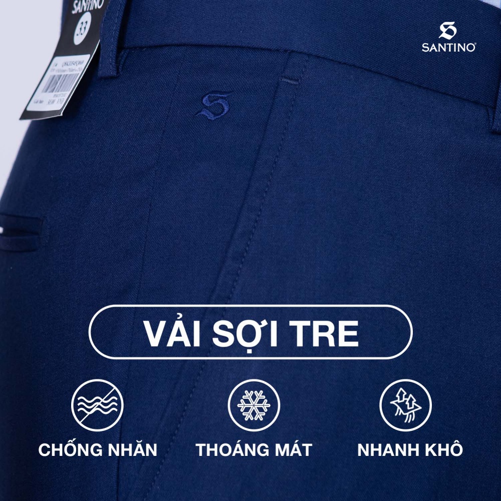Quần Tây công sở Sợi Tre SANTINO cao cấp, màu xanh form ôm nhẹ, thoáng mát chống nhăn, kháng khuẩn và tia UV - Q068