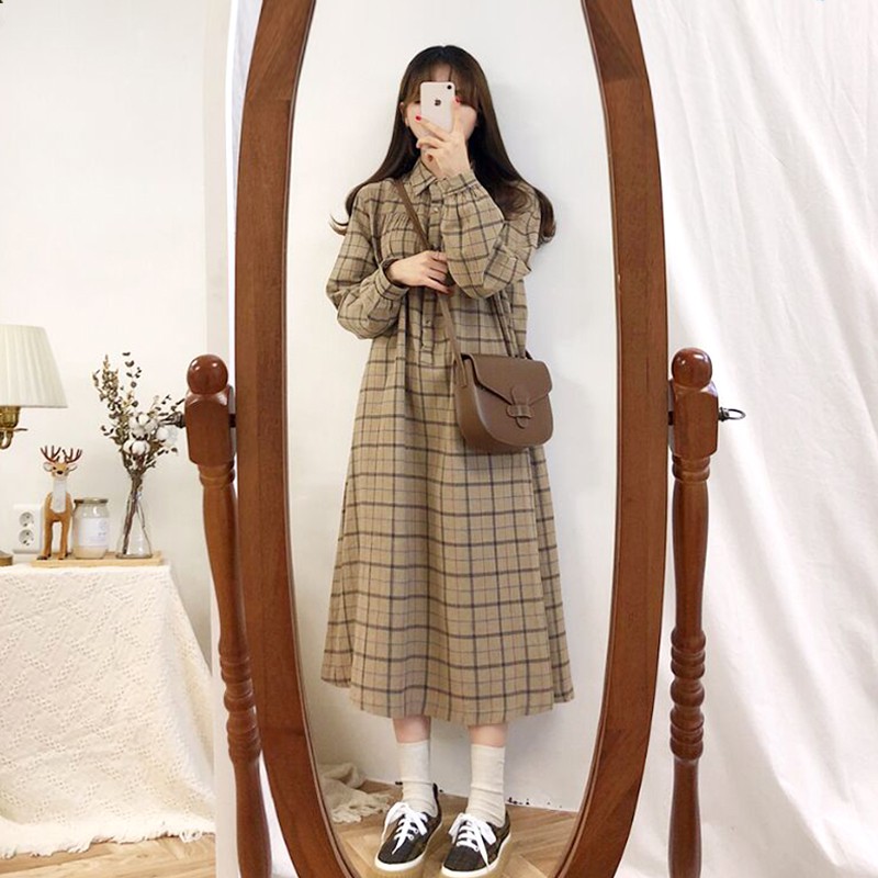 VÁY SƠ MI DÀI SUÔNG KẺ CARO ULZZANG